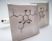 Silver Plated Beer Molecular Structure Cufflinks - Scientists, Research, Laboratory, Presents for Men, Graduation, Engineers
