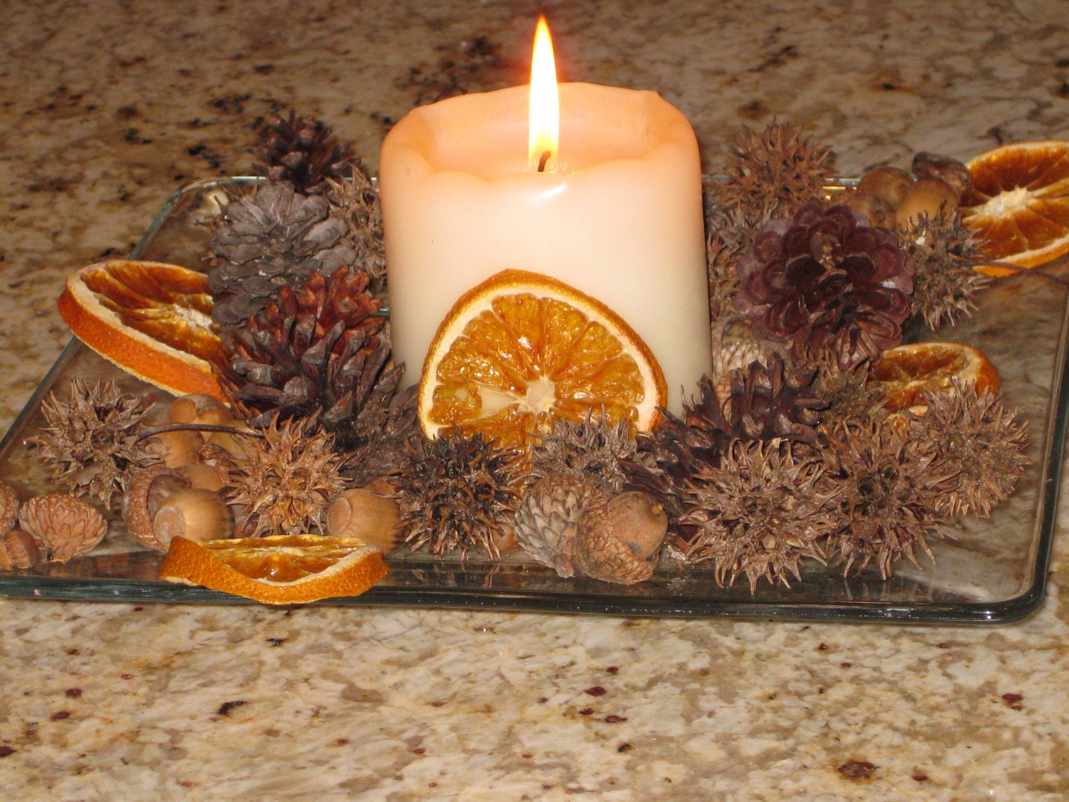 Autumn Mix From Nature, Real Acorns, Pine Cones, Sweet Gum Balls With Dried Oranges