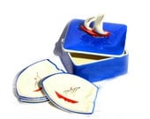 Vintage Ashtray or Tea Bag holder set, NauticalTheme, 5 pieces