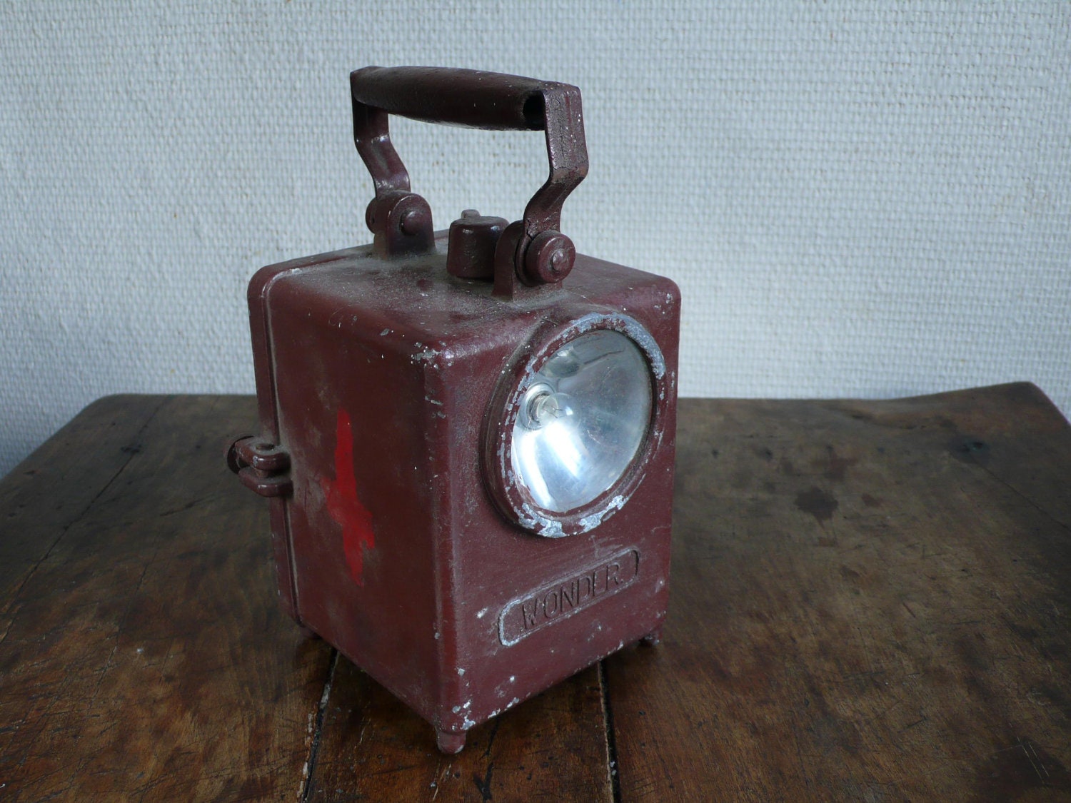 french vintage railway lamp, railroad, torch, light, mid century, 50s, sncf, industrial, railroad, flashlight
