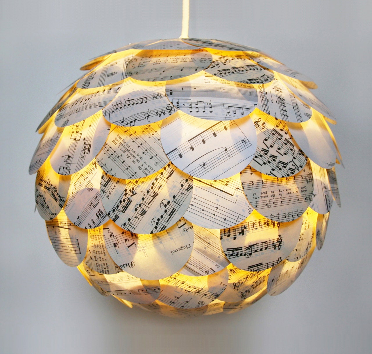 Artichoke Sheet Music Pendant Light - Hanging Paper Lantern - Shade Only