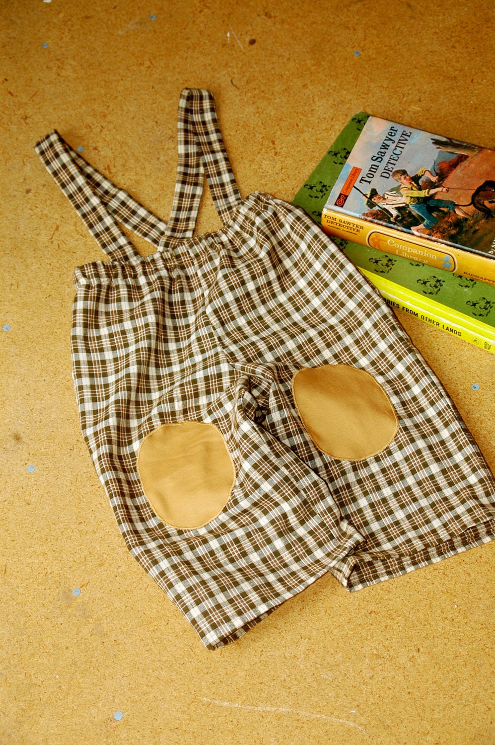 Brown Plaid Pants with Knee Patches by Papoose Clothing
