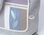 Indian Summer Fold-up Leafy  Eco Shopping Bag made from lilac linen fabric ornamented with leafy motif on a wool felt base. - colettecolor