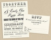 Printable Wedding Invite and RSVP Invitation Set Vintage Poster Style  - Ecru - Typography