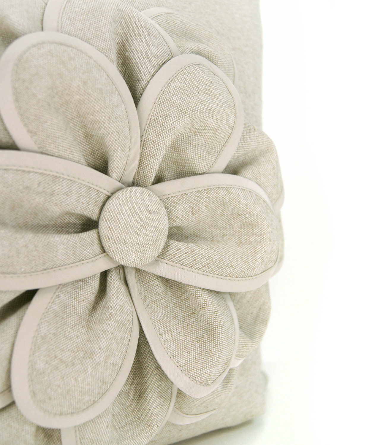 Decorative pillow cover, Flower pillow cover,  Natural pillow cover,  Rustic home decor - Flower applique pillow cover in 16x16