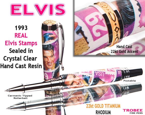 Elvis Presley Pen - Rollerball real pink stamps with the King on them handmade unique gift for a woman