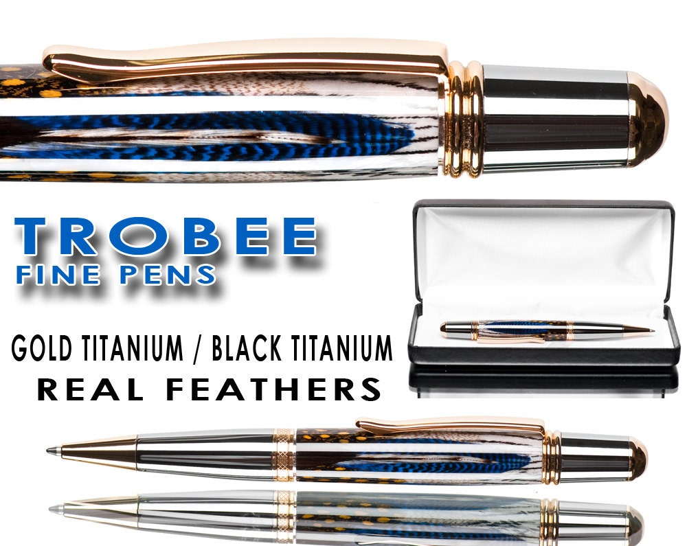 Blue and Gold feather pen ballpoint custom writing instrument unique Christmas gift