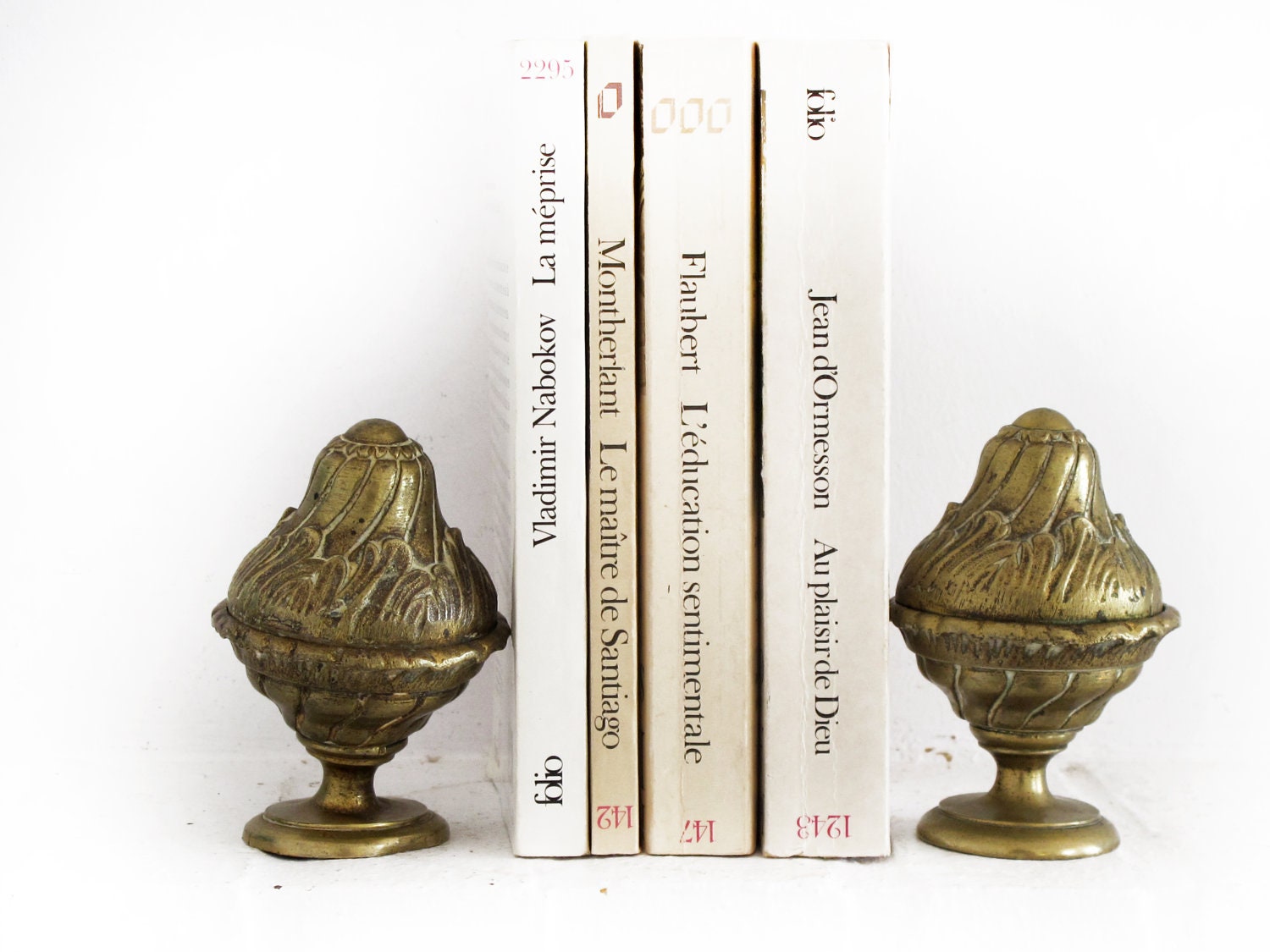 set of 2 antique French  Stamped Decorative Brass Ball Finials Stairs