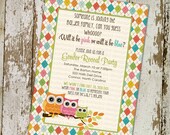 Gender reveal invitation with owls, pink and blue owl baby shower invitation digital, printable file (item 1427b)