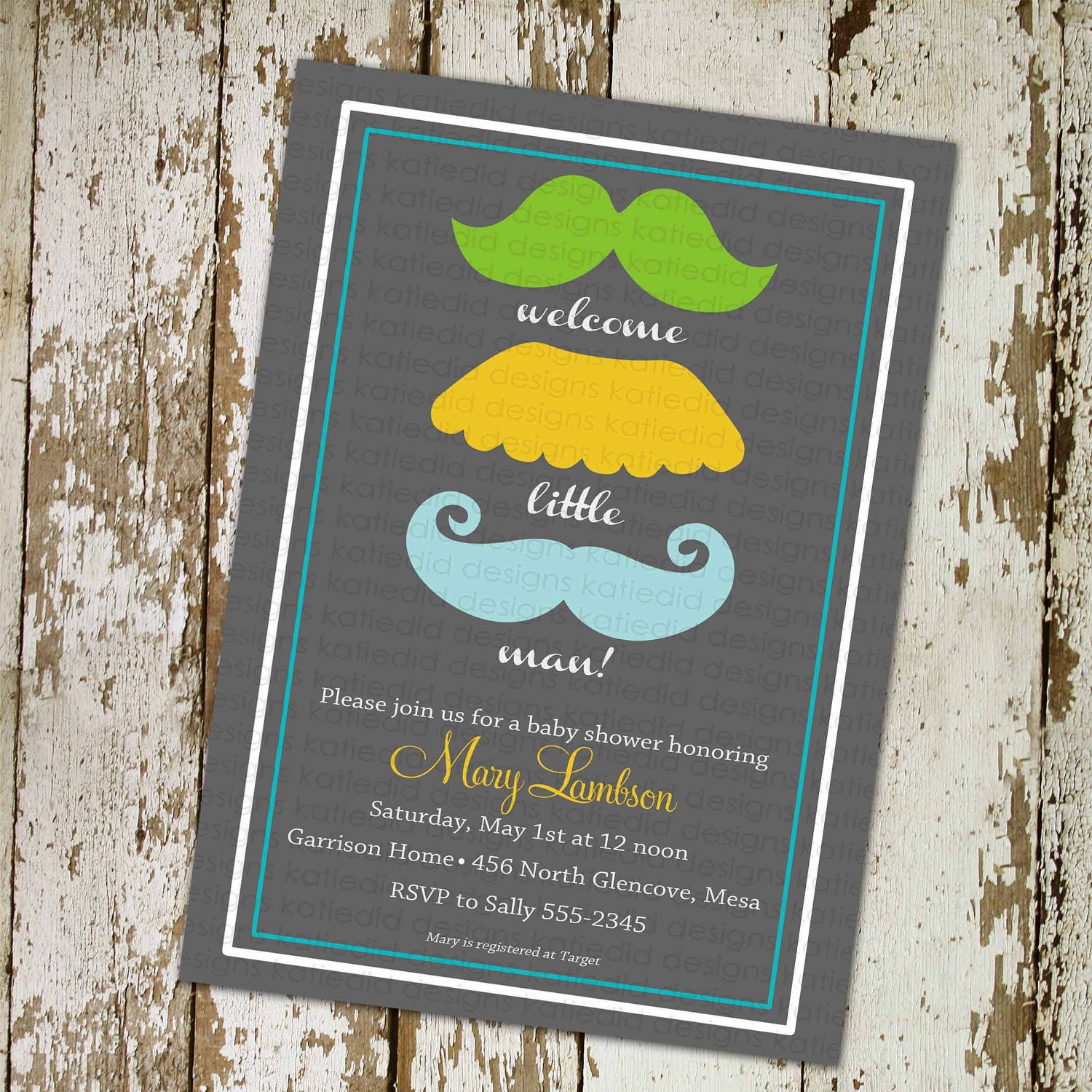 Baby boy shower invitation, mustaches, little man, digital, printable file (item 1263)