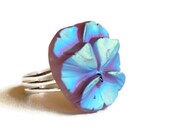 Flower Ring, Pansy, Czech glass button frosted purple
