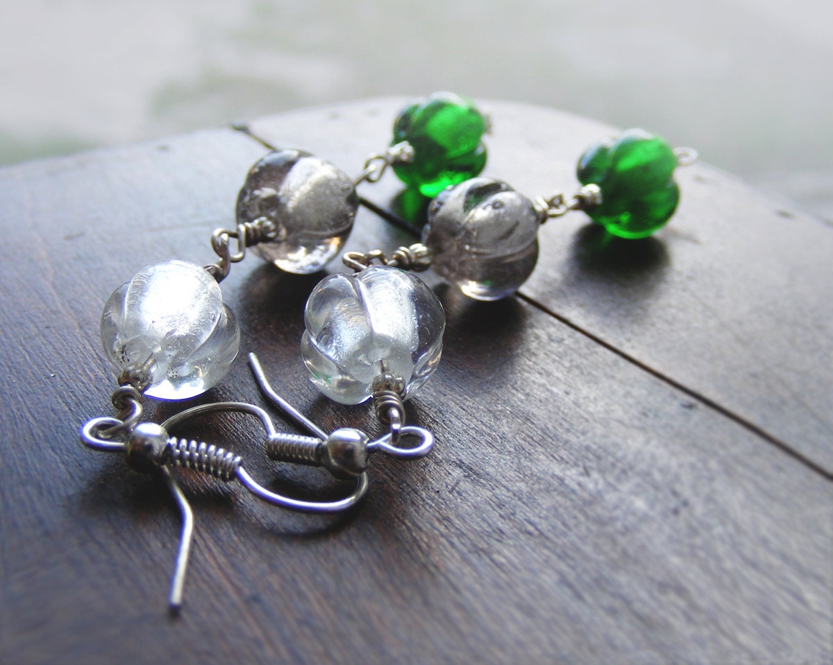 Green earrings, ombre earrings, murano glass earrings, emerald murano earrings, fall fashion jewelry