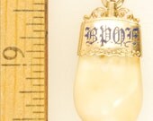 Handsome 14k, enamel and elks tooth BPOE pocket watch chain fob, engraved scalloped edges