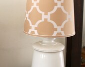 Mid Century Lamp White Urn with Printed Fabric Shade