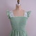 Vintage 1960s Maxi Dress / Green and White Gingham Hippie Dress