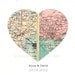 Custom Map Art Wall Decor for Engagement Gift Wedding Gift Heart Map Print - Personalized with 2 Favorite Locations - faux stitched middle