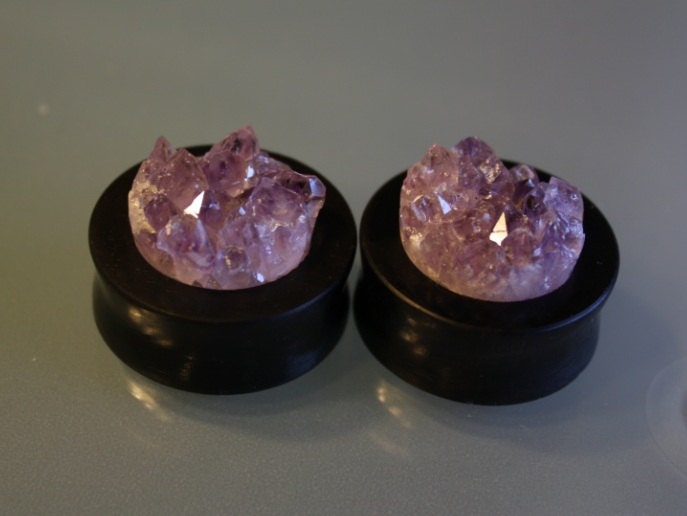 1 1/4" Ebony and Amethyst Plugs