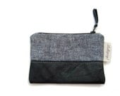 Coin Pouch - Black Linen and Leather