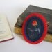 flower pin brooch - red and blue felt brooch - botanical victorian print - felt brooch - red rose