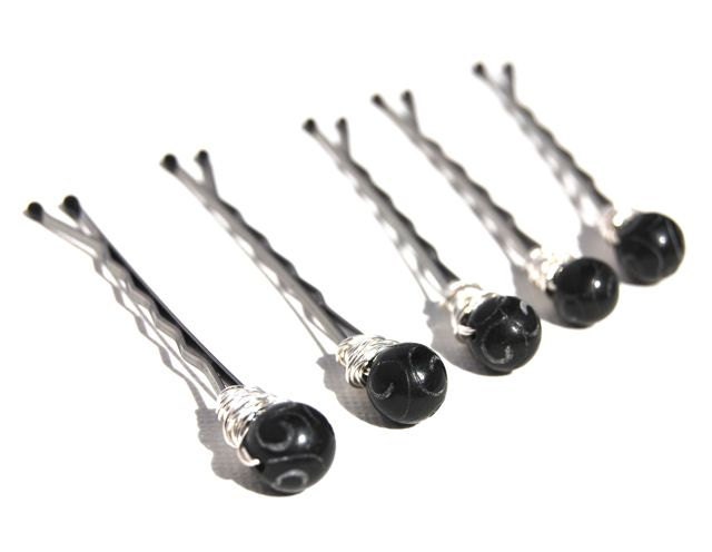 Bobby Pins  Exotic Ebony Gemstone  Wire Wrapped Modern Hair Fashion LoveandCherish
