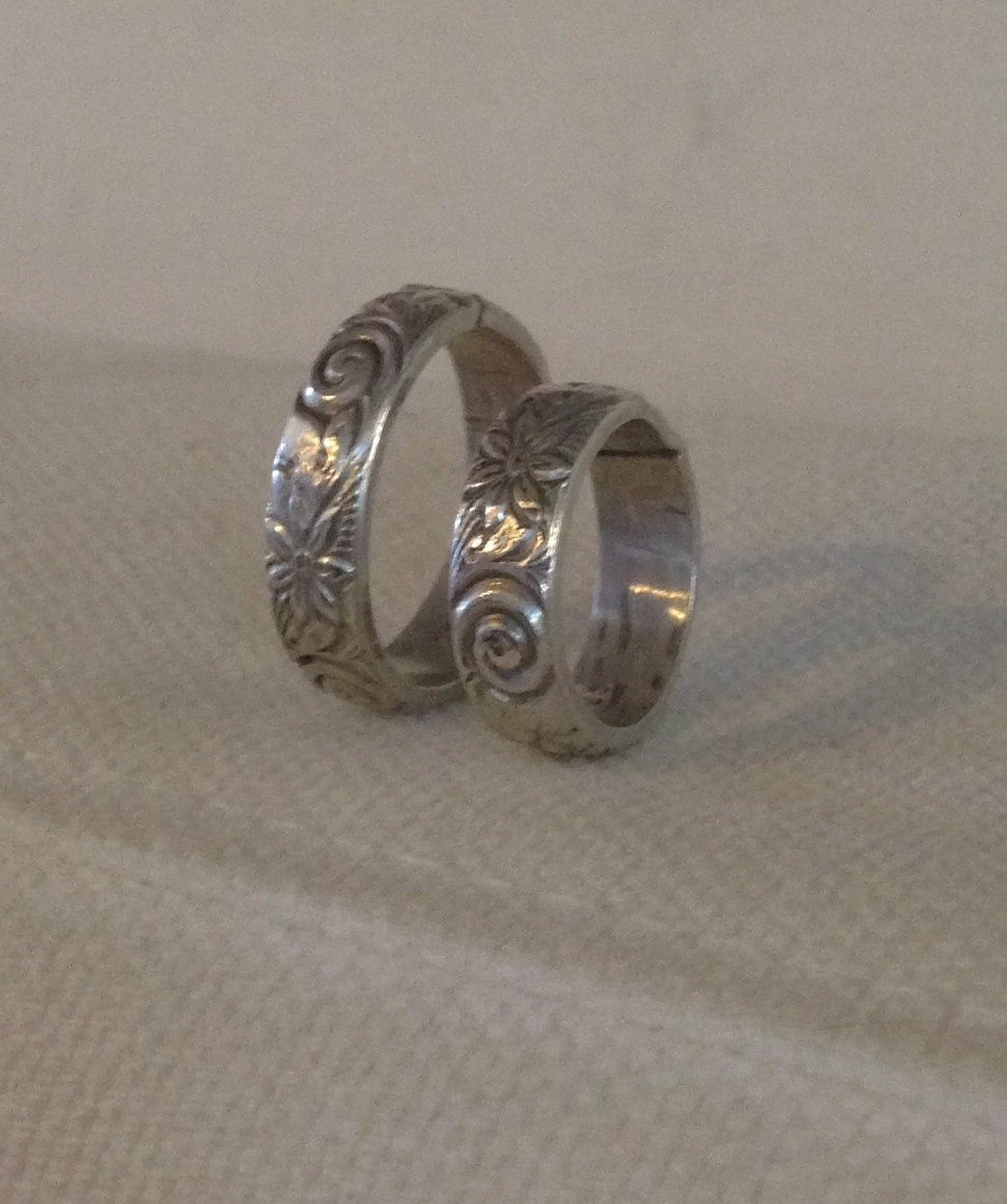 Mother Daughter  Sterling Silver Personalized Ring Band. Custom. TWO Rings. Eco Friendly.  Recycled Silver.