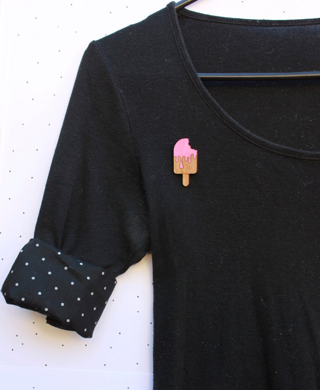 Wooden Laser Cut Ice cream Brooch