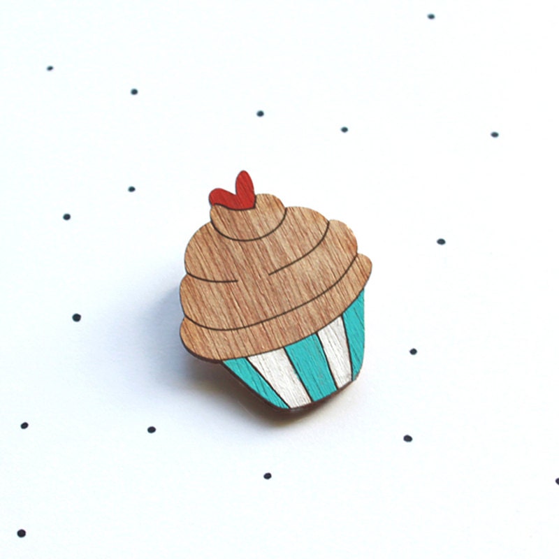 Wooden Laser Cut Cupcake Brooch