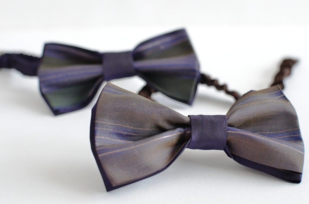 Bow Tie Silk Brown Pretied - Bow Tie Silk Navy Pretied Handpainted - Handmade Men Accessories - OOAK Ready To Ship