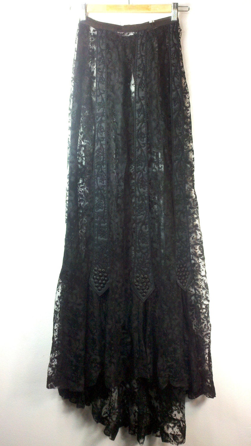 Gothic Heroine Antique Black Lace Maxi Skirt