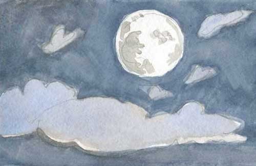 Greeting Card: Moon With Clouds