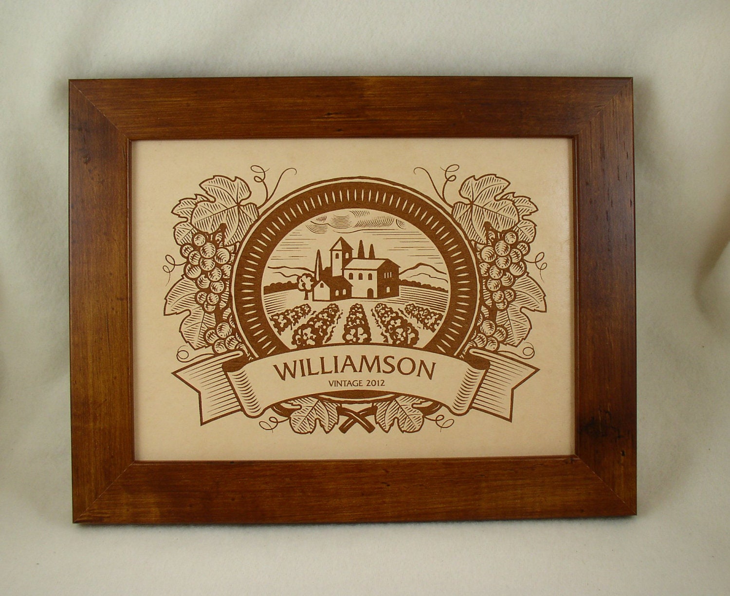 Vineyard Wedding Sign - Burnt in Leather