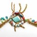 Orbita, Gold Chain and Hand Painted Beaded Bracelet withTurquoise - One of a Kind - Free Shipping U.S.