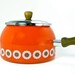 Red Scandinavian Style Enamelware Pot with Wooden Handle