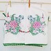 Mid Century Tablecloth, Embroidered, Card Table Cloth, Vintage Linens, Pink / Purple / Green Florals / Cottage Chic