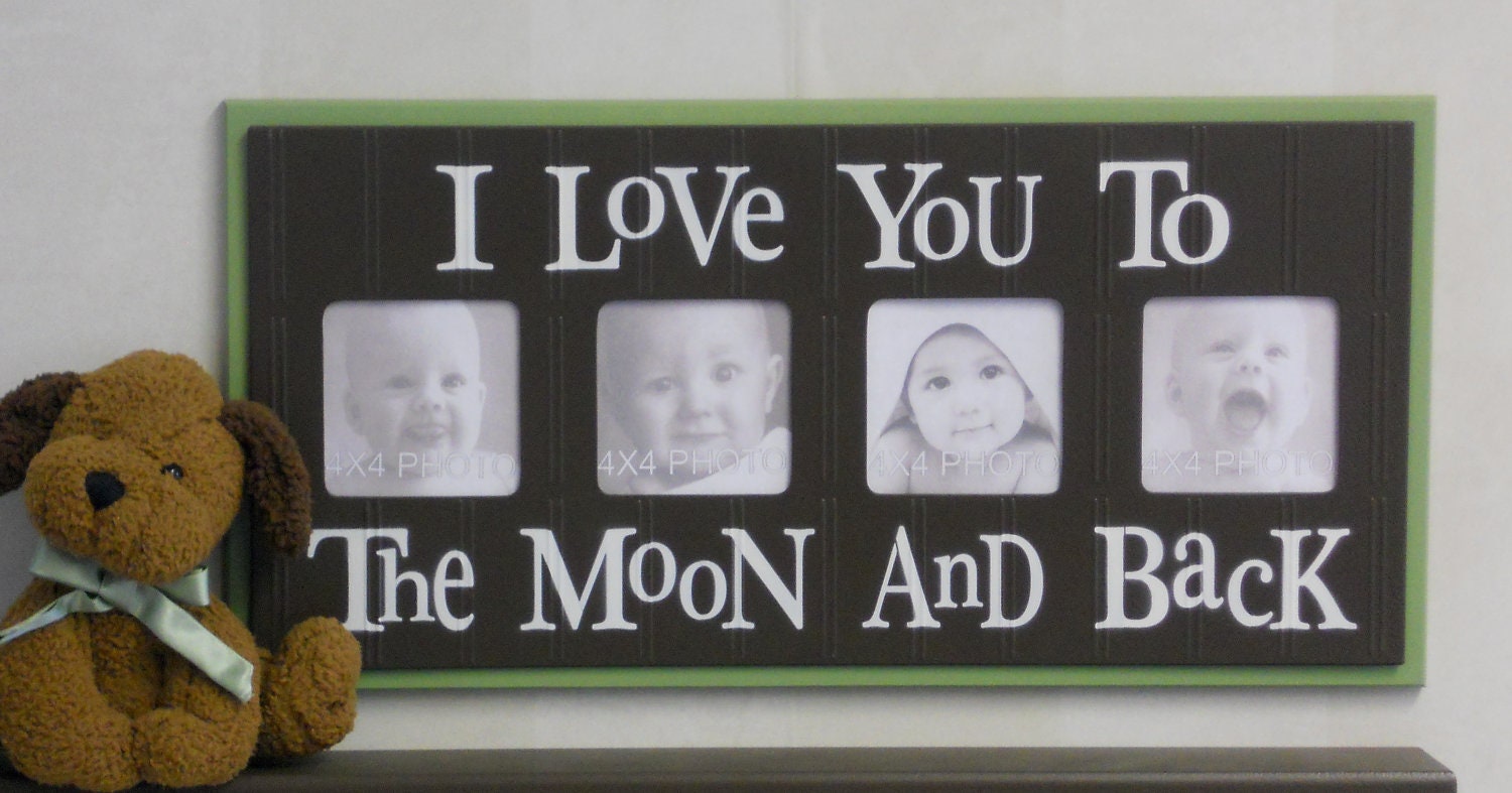Photo Frame Nursery Wall Decor - I Love you to the Moon and Back - Brown and Green Nursery Wall Art Baby Sign 4x4 Picture Frame