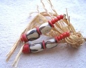 Africa Red glass recycled vinyl and batik bone Earrings by Fianaturals