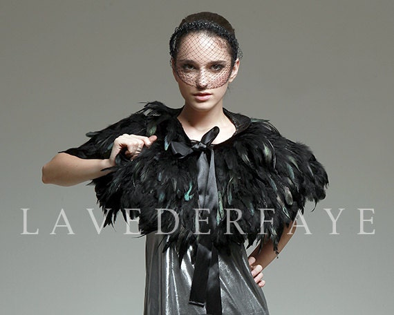 Couture Black Coque Feather Capelet Wrap - Laveder Faye
