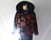 Black Floral  Chenille Tapestry Hooded Jacket