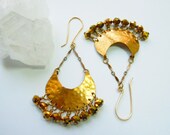 Equinox Golden Crescent Earrings - Hammered Brass - Boho