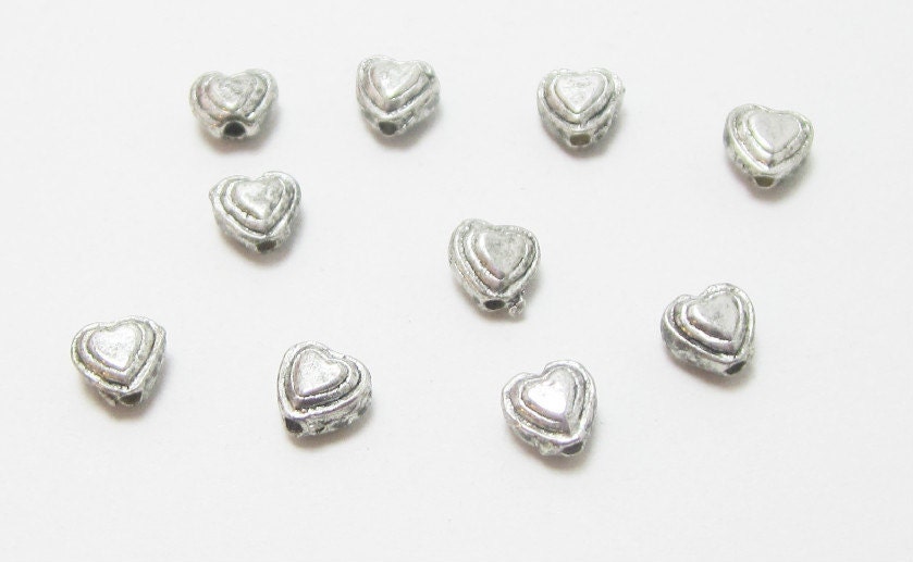 10 Silver Heart Beads 6mm  4118
