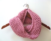 Crochet Infinity Scarf - Hand Knit Cowl - The Loop Cowl - Wool Blend - Blossom Pink