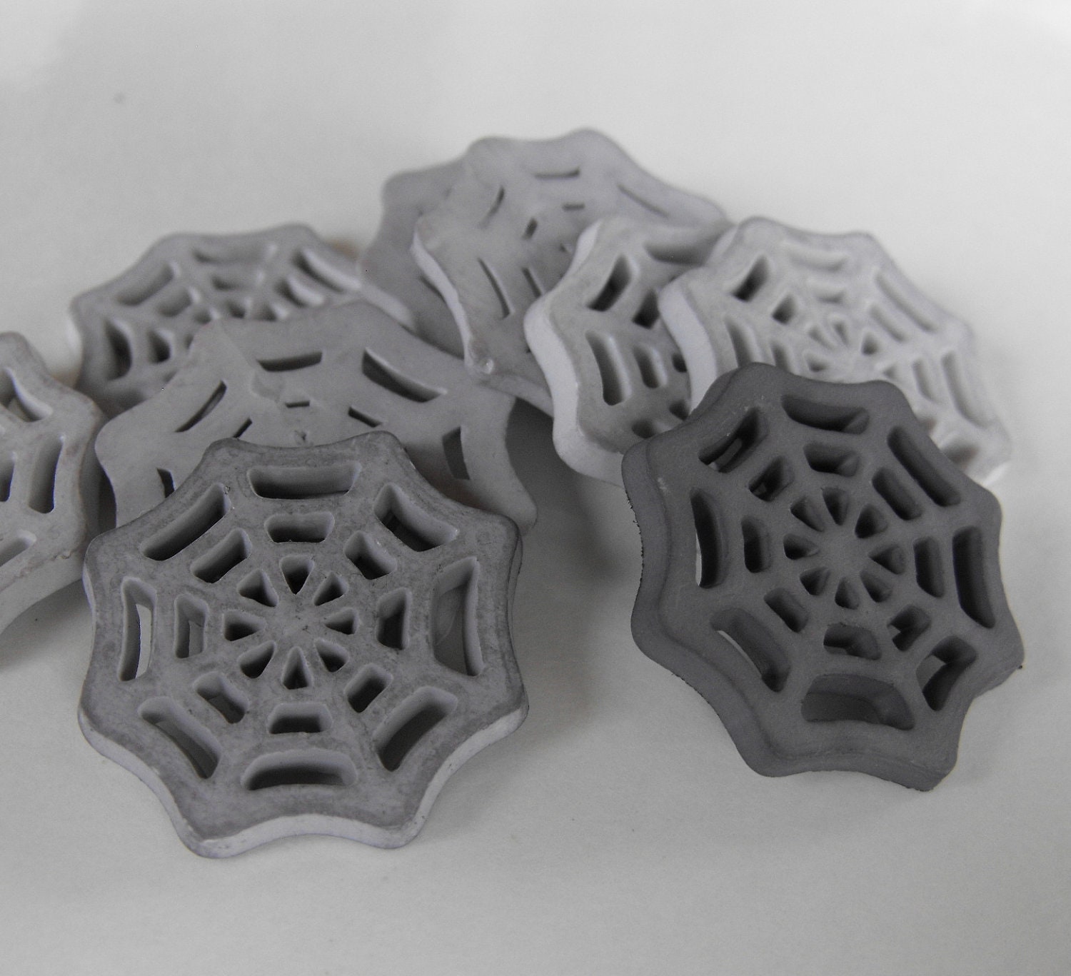 12 Gray Spider Web Flat Back Buttons