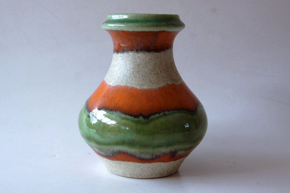West Green / Orange/ White German Vase - Scheurich 1970s