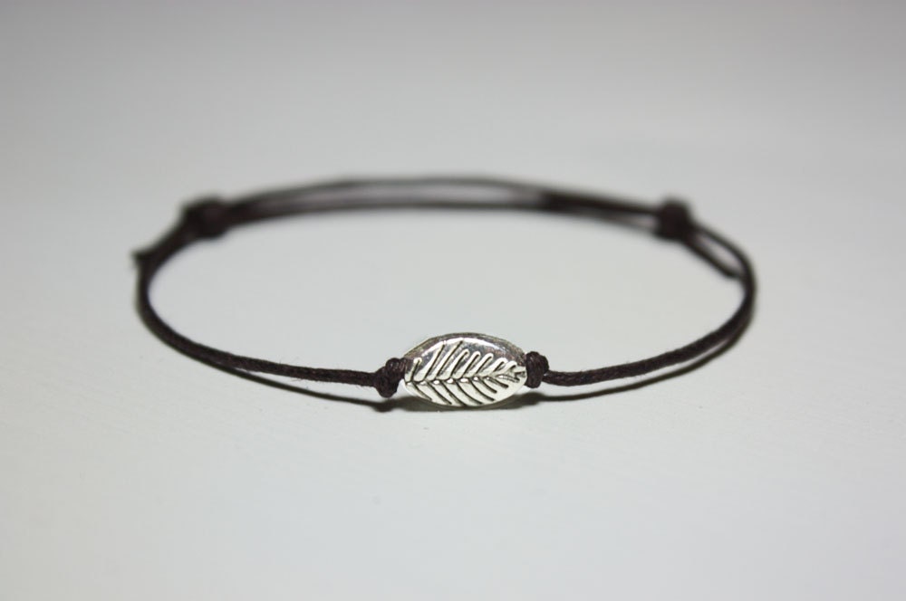 Leaf Bracelet or Anklet, Tibetan SIlver, Bright Silver Finish