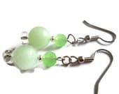 Light Green Earrings, Mint Green Earrings, Green Stone Earrings, Silver Spring Green Crystal Czech Glass Beaded Jewelry