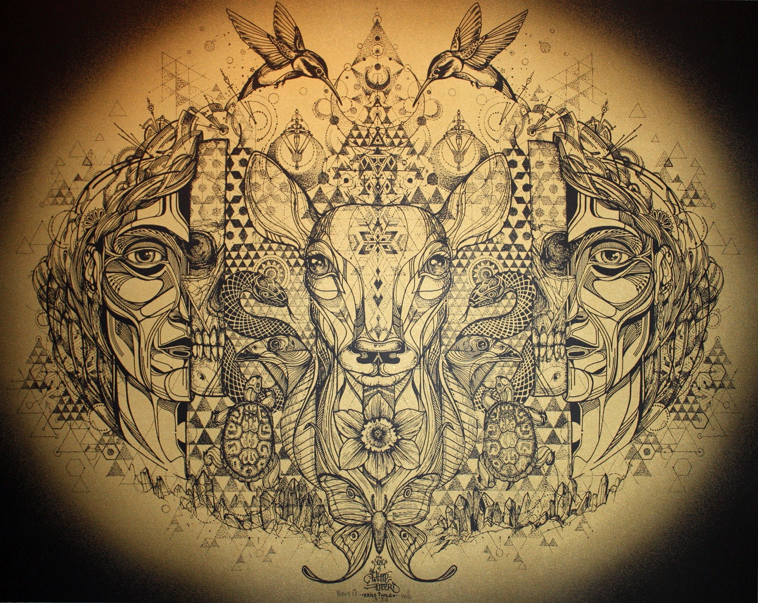 22"x 28" "Song of the White Deer" Screenprint (Smooth Black/Gold)