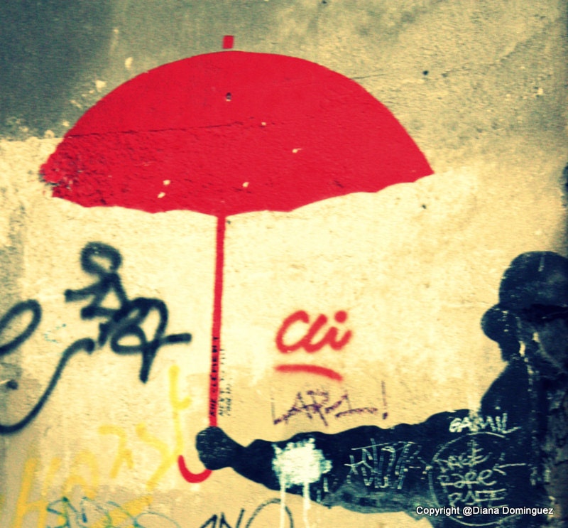Paris Graffiti Photos Red Umbrella Graffiti Paris France  8x10  Fine Art Print Photography