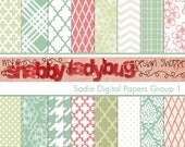 Sadie Digital Paper Collection Group 1: 16 Individual 12x12" 300 dpi digital scrapbook papers Lavender, Sage Green, Pink, Aqua Blue