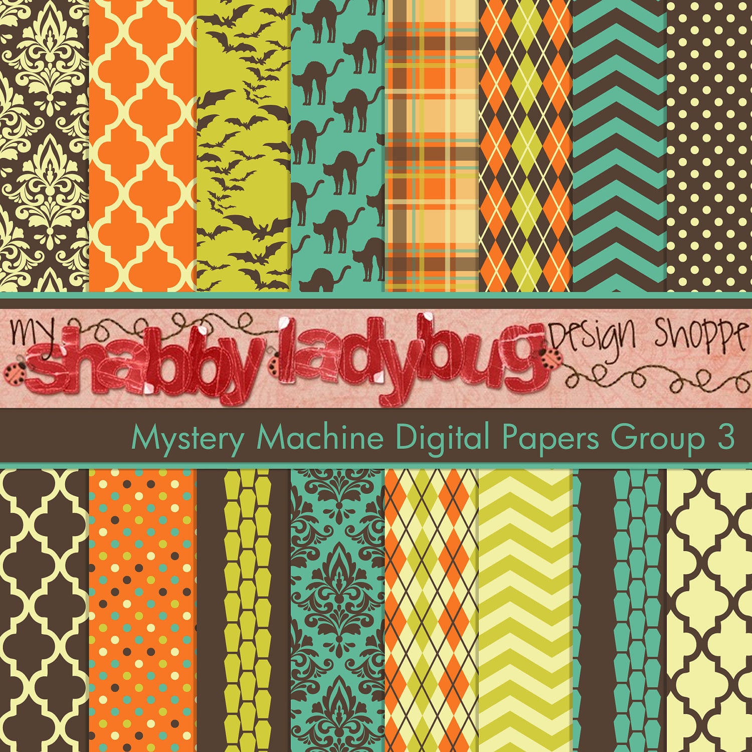 Mystery Machine Halloween Digital Paper Collection Group 3: 16 Individual 12x12" 300 dpi digital scrapbook backgrounds