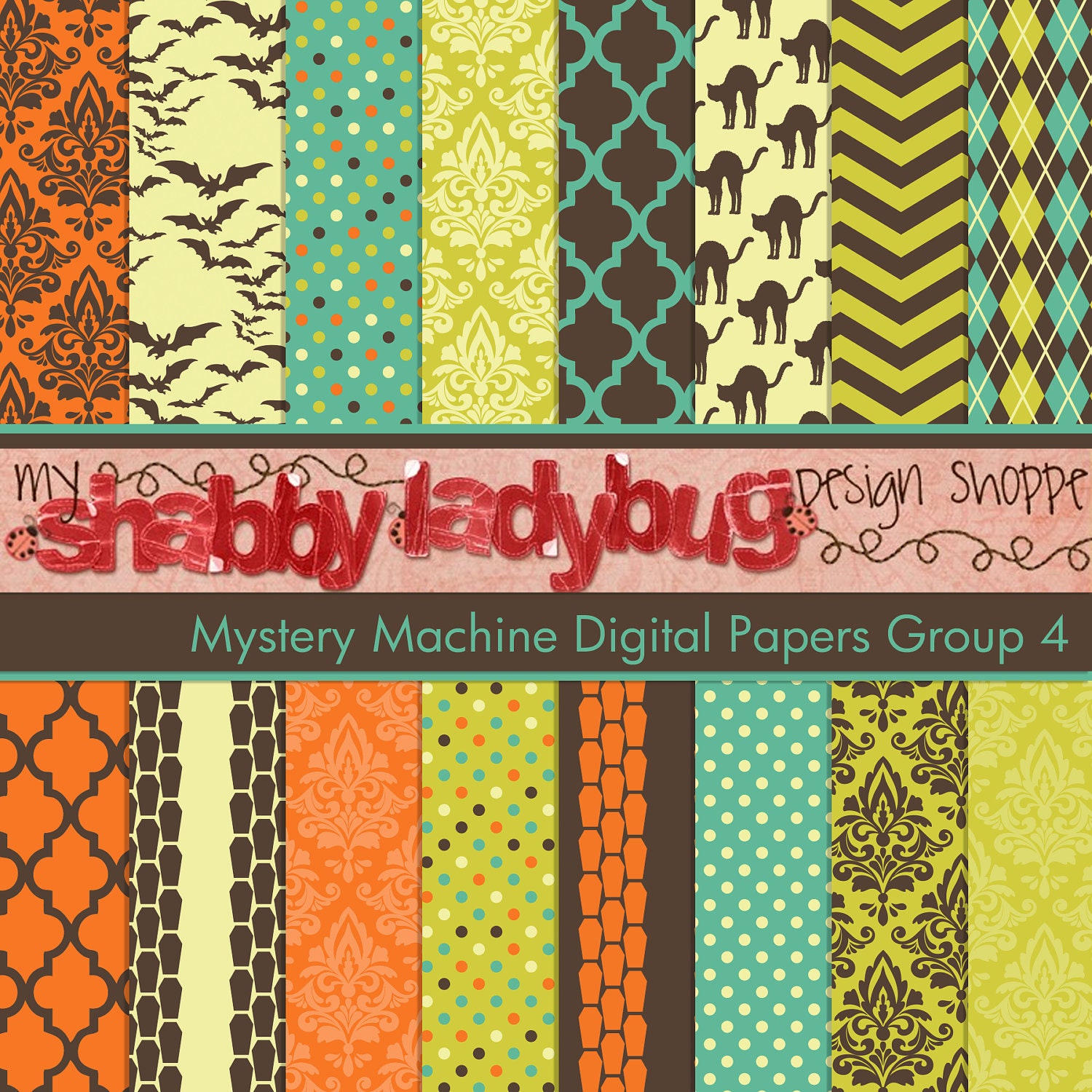 Mystery Machine Halloween Digital Paper Collection Group 4: 16 Individual 12x12" 300 dpi digital scrapbook backgrounds